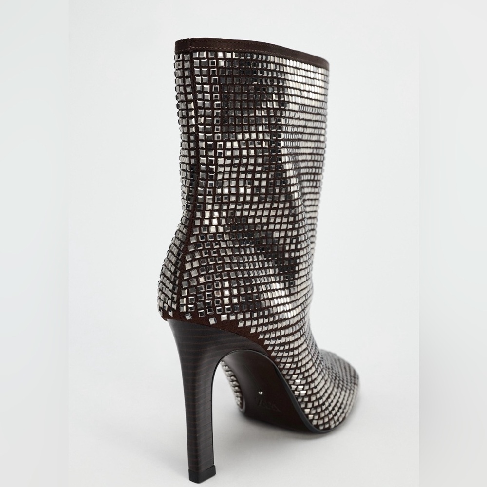 NWT ZARA RHINESTONE HEELED ANKLE BOOT - Picture 4 of 9